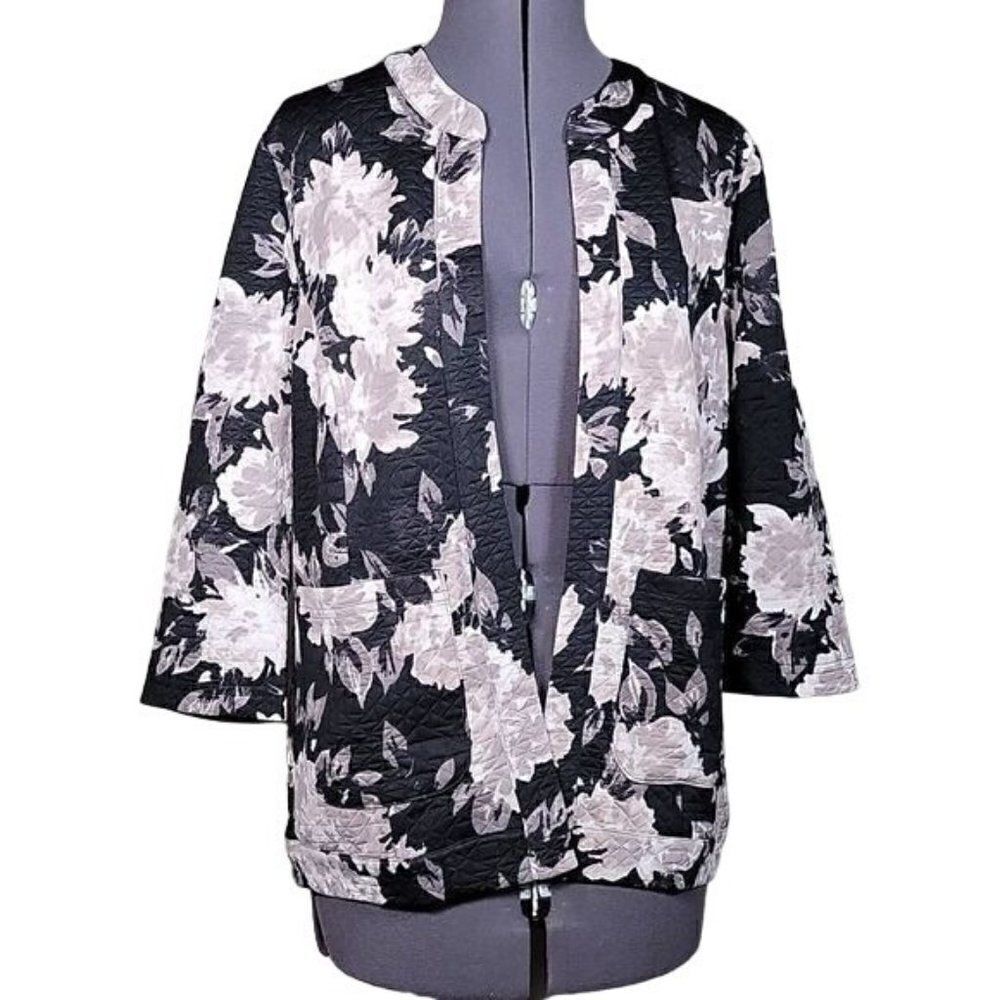 NWOT Isaac Mizrahi Live! Floral Printed Diamond Quilted Knit Jacket Sz XS